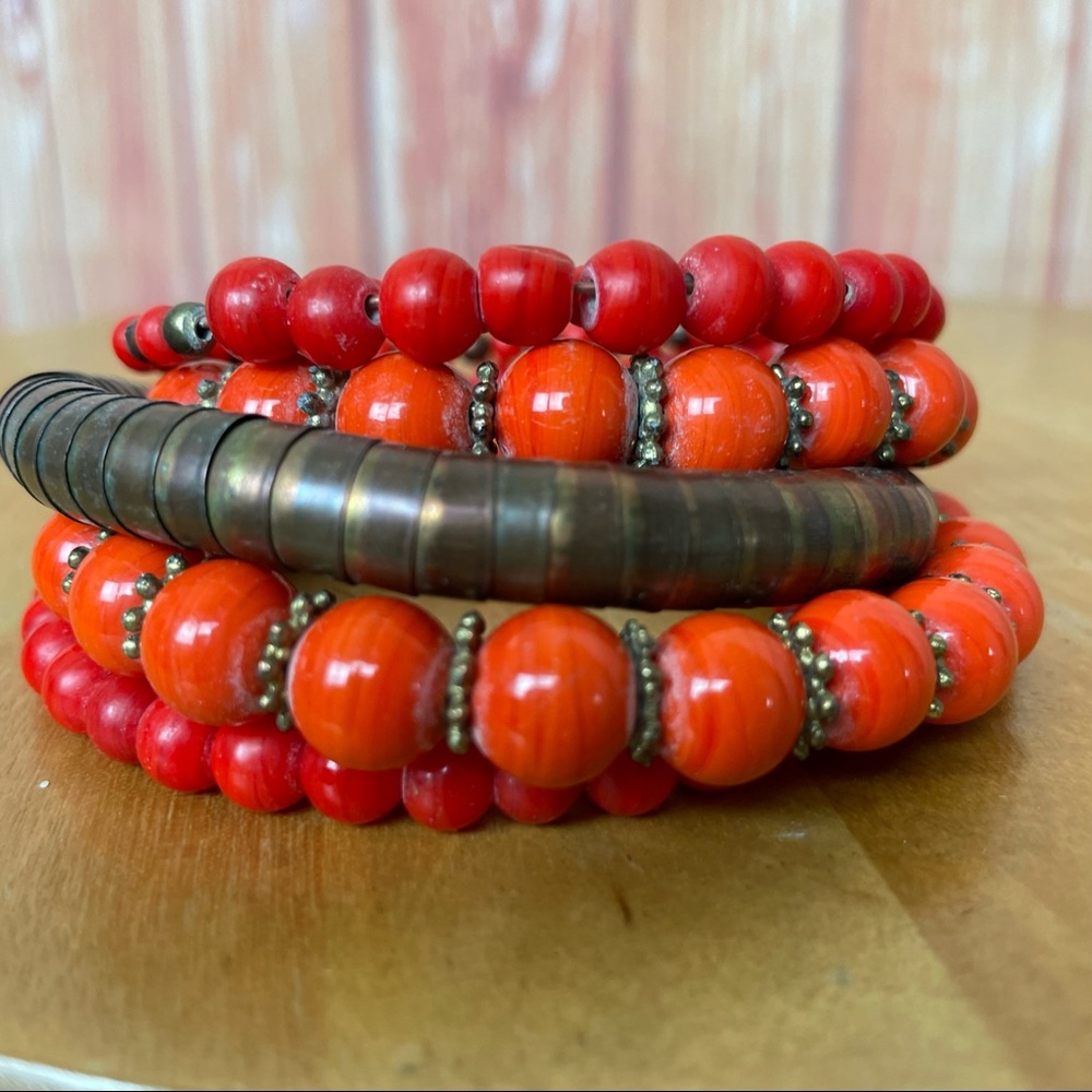 Set Of Two Orange And Multi-Color Boho Bracelets … - image 5